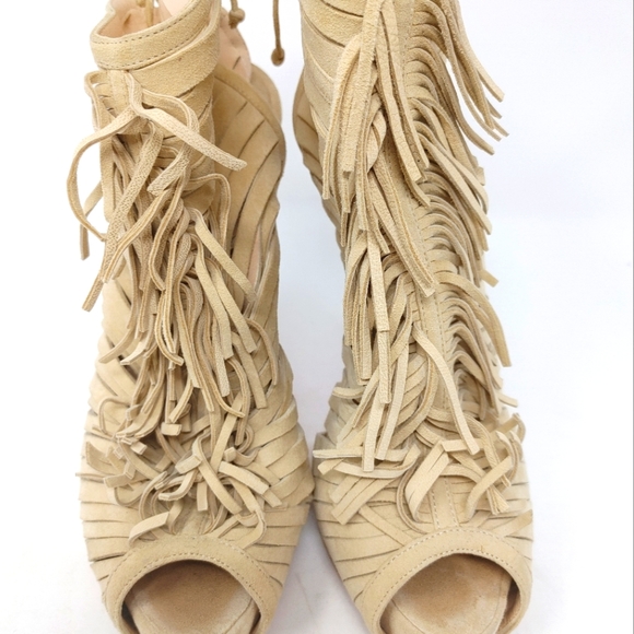 Christian Louboutin Deva Suede Fringe Tie Up Booties Size 36 - Picture 6 of 14